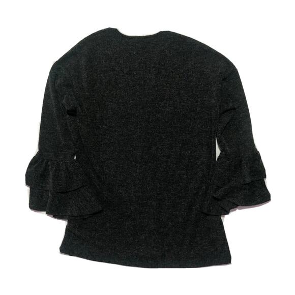 143 Story Dark Gray Boho Knit Cardigan w/ Long Sleeve & Ruffles Size Medium - Picture 8 of 9